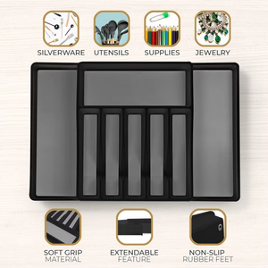 Organisateur d'argenterie en bambou gris écologique pour tiroir, organisateur d'ustensiles de cuisine extensible pour <span class=keywords><strong>tiroirs</strong></span> de cuisine - Product Image 6