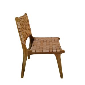 Chaise de salle à manger en teck, cuir véritable, noir et marron - Product Image 3