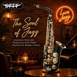Saxofón Alto Profesional Negro con Llaves Doradas, Instrumento <span class=keywords><strong>de</strong></span> <span class=keywords><strong>Viento</strong></span> <span class=keywords><strong>Madera</strong></span> para Exámenes <span class=keywords><strong>de</strong></span> Banda y Actuaciones, Venta al por Mayor - Product Image 4
