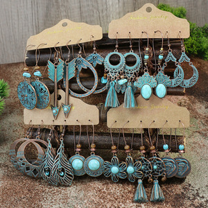 Fashion Jewelry Alloy <b>Drop</b> Earrings Antique <b>Bronze</b> Plated Bohemia Style Women's Party Earrings Set With Turquoise Flower Tassel - Product Image 1