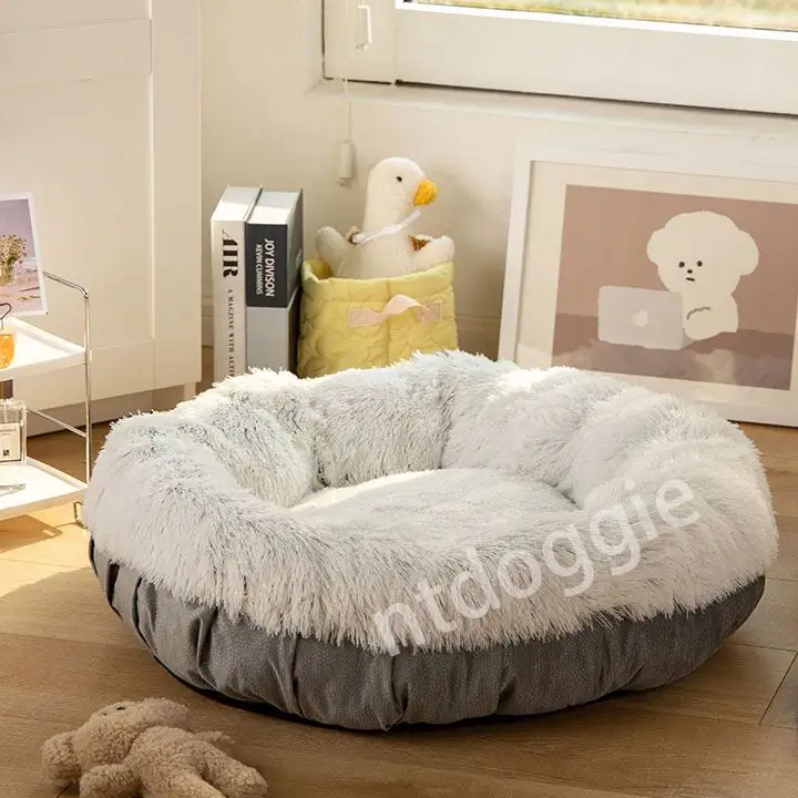 ドロップシッピングペットふわふわで居心地の良い犬のベッドプロの製造ラウンドノベルティ犬のクッション犬のソファベッド