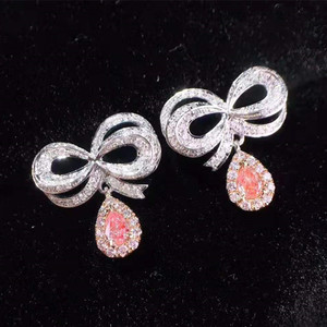 Boucles <span class=keywords><strong>d</strong></span>'oreilles pour femmes en or blanc 18 ct 0.205/0.17ct rose avec <span class=keywords><strong>diamant</strong></span> de mariage européen - Product Image 1