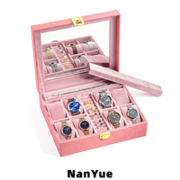 Boîte à bijoux multifonctionnelle personnalisable en cuir PU avec miroir, pour ranger bagues, boucles d'oreilles, colliers, montres, accessoires, boîte cadeau