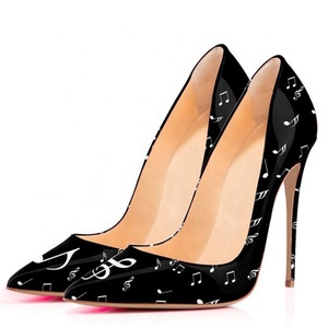 Mới nhất của phụ nữ phong cách cao gót ăn mặc giày kích thước lớn 45 Stiletto bơm với ký hiệu âm nhạc in mùa hè bên bữa ăn tối bơm - Product Image 3