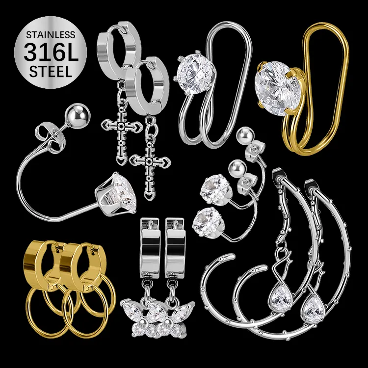 Yongchang Factory Wholesale Stud Earrings New High Quality Surgical Steel Zircon Cross Dangle Chain Earrings