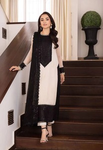 <b>Top</b> Quality Women's embroidered salwar kameez Indian Pakistani ethnic wear Black white <b>wedding</b> outfit Available At Export Price - Product Image 5