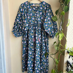 Robe longue bohème tuniques indiennes à imprimé bloc Robe à la main Robe longue en coton indien Robe imprimée indienne - Product Image 2