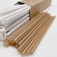 Pailles de bagasse biodégradables compostables en fibre végétale Paille de canne à sucre enveloppée individuelle 6mm 8mm pour