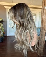 Perruque Lace Front en Cheveux Humains Remy, Longue Ondulée, Raie Libre, Brun Foncé avec Mèches Blond Cendré, Perruque Sans Colle avec Dessus en Dentelle pour Usage Quotidien
