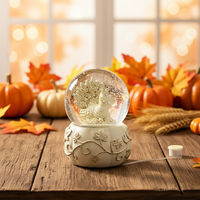 Globe à neige musical en résine sculptée à la main, motif hibou de Thanksgiving, avec lumière LED, globe à eau doré pour la décoration de la récolte d'automne