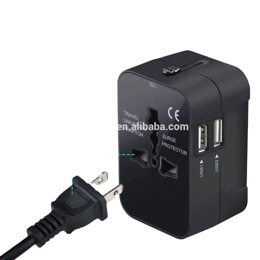 Universal All in One Worldwide Travel Power Plug Wall Ac Adapter Adaptor Charger with Dual USB Charging Ports for USA Eu Uk AUS