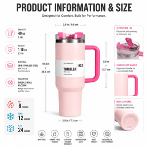 Mug isotherme en acier inoxydable H2.0 de marque originale 1:1, <span class=keywords><strong>tasse</strong></span> d'extérieur STANly 40oz avec poignée et paille, idéal pour la Fête des Mères - Product Image 2