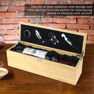 Cheerfast शराब की बोतल पैकेजिंग एकल लकड़ी शराब भंडारण बॉक्स और 4 pcs सामान उपहार बक्से उपकरण बांस शराब बॉक्स - Product Image 5