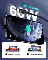 Câble de charge USB Type-C compact à angle droit en nylon avec charge rapide 60W et transfert de données 480 Mbps pour téléphones