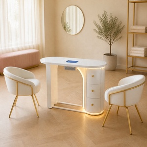 Modern White PU Leather Nail Table Salon Workstation Beauty <b>Desk</b> <b>with</b> <b>Drawers</b> and Tray Storage Commercial - Product Image 1