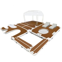 Île flottante de luxe gonflable Wave Club avec auvent, chaises longues gonflables, piscine ronde, pont en teck EVA, détente aquatique