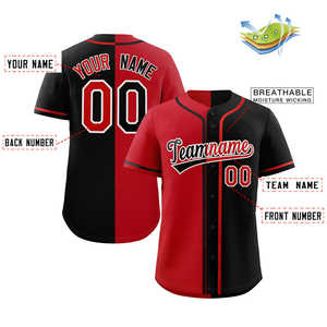 Custom Black Red-White Hook Split Fashion Authentic <b>Baseball</b> Jersey - Product Image 2