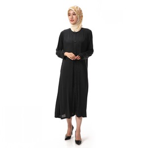 A <strong>dropshipping</strong> / Spot wholesale / OEM Ice silk cardigan with button <strong>Muslim</strong> women's <strong>dress</strong> Arab robe Islamic clothing - Product Image 6