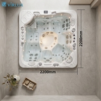 Bain à remous carré en acrylique pour 5 personnes avec 70 jets, écologique, autoportant, avec chaise longue
