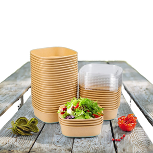Bol à <span class=keywords><strong>salade</strong></span> jetable en papier kraft avec couvercle, étanche, de qualité alimentaire, conteneur rond personnalisé pour la livraison de repas à emporter - Product Image 1