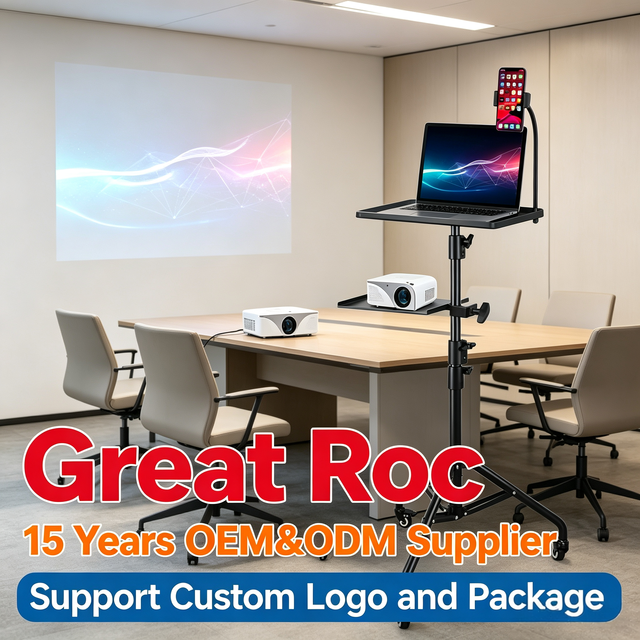 Portable Height Adjustable Rolling Laptop Projector Stand, Metal Tripod Floor Stand with Wheels for Notebook Projector