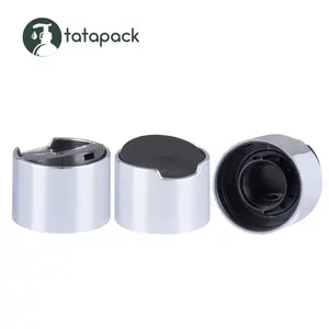 24/410 Silver & Black Smooth Plastic Double Wall Disc Top Cap 24 Dispensing Caps BPA Free for Health and Beauty Product Lines