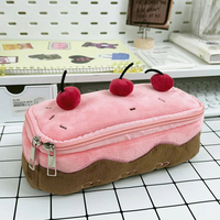 Trousse à crayons grande capacité avec fermeture éclair, motif gâteau cerise en peluche mignon, pour filles, enfants, accessoires scolaires, cadeau