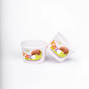 16oz Disposable Yogurt Ice Cream Paper Cup With Plastic Cover Environmental