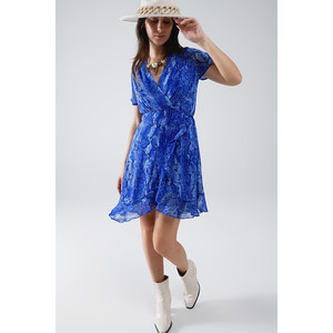 Robe courte en tissu imprimé animalier bleu et lurex doré - Product Image 1