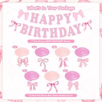 Ensemble de décoration d'anniversaire avec nœud rose, bannière Joyeux Anniversaire, guirlande en papier, décoration suspendue en spirale pour l'intérieur