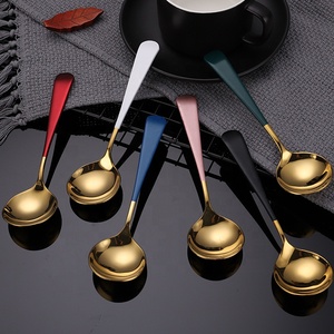 NUEVAS Cucharas de Acero Inoxidable Chapadas en Oro Estilo Coreano, Cucharas Redondas de Metal <span class=keywords><strong>para</strong></span> Sopa, <span class=keywords><strong>Ramen</strong></span> y Postre - Product Image 4