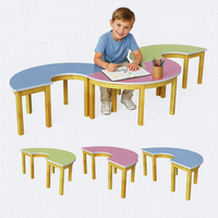 Bureau demi-cercle en bois coloré moderne pour enfants, idéal pour l'école, la maternelle et la crèche, avec rangement intégré, pour chambre et salon