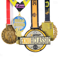 Médaille de sport personnalisée pour la musculation et le fitness, fabrication en gros, médaille en alliage de zinc plaquée or avec relief 3D, récompense pour le record mondial de force athlétique