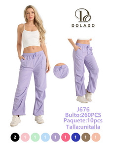 Pantaloni Dolado da donna a gamba larga, vita alta, vestibilità ampia, lunghezza intera, in maglia traspirante, tinta unita, casual estivi con coulisse - Product Image 1