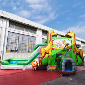 Castillo inflable, brincolín inflable, combo de brincolín inflable tipo safari, casa de brinco inflable y tobogán acuático. - Product Image 4