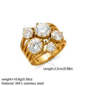 Bague en acier inoxydable incrustée de diamants multiples, style luxe léger transfrontalier, design exagéré, <span class=keywords><strong>cadeau</strong></span> - Product Image 3