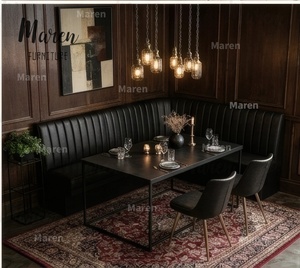 Ensemble de mobilier <span class=keywords><strong>industriel</strong></span> en cuir <span class=keywords><strong>noir</strong></span> facile à nettoyer pour restaurant de restauration rapide, table et chaises, banquette et bancs de coin - Product Image 6