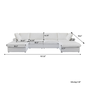 ATUNUS Divano Componibile <span class=keywords><strong>Moderno</strong></span> a Forma di U per <span class=keywords><strong>Soggiorno</strong></span>, Lavabile, 4 Posti, <span class=keywords><strong>Bianco</strong></span>, Stile Nuvola, Set Divani Modulari per Famiglia - Product Image 6