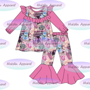 Bc1-10 Servicio OEM al por Mayor, Pantalones de Campana con Volantes de Manga Larga para Bebés Niñas, Conjunto de 2 Piezas con Patrón Personalizado - Product Image 2