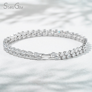 Starsgem 10K <b>Solid</b> White <b>Gold</b> Double Row Pear Cut Lab Grown Diamond 6.5in Tennis Bracelet Dainty Full Pave Fine Jewelry - Product Image 1