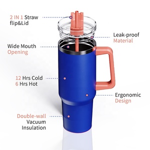 热销产品40盎司不倒翁双壁绝缘咖啡杯不锈钢杯带手柄盖吸管 - Product Image 4