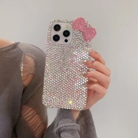 Coque de téléphone portable sport en silicone antichoc Vipetsy personnalisable, mignonne, kawaii, avec strass, motif ours rose et cristaux, pour iPhone 15/16 Pro