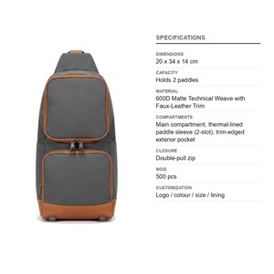 Sacoche technique pour deux raquettes de pickleball avec poche à bords finis, capacité 2 raquettes, 600D mat, logo personnalisé, vente en gros - Product Image 6