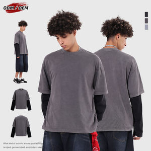 Camiseta Vintage Lavada con Contraste de Color, Efecto de Dos Piezas, 275 gramos, 100% Algodón, Lisa, Holgada, de Manga Larga para Hombre, para Otoño - Product Image 4