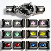 Connecteur de bracelet de montre noir en gros, ovale, avec zircone colorée, lien de charme italien, compatible avec les perles en acier inoxydable de 9 mm pour la fabrication de bijoux DIY