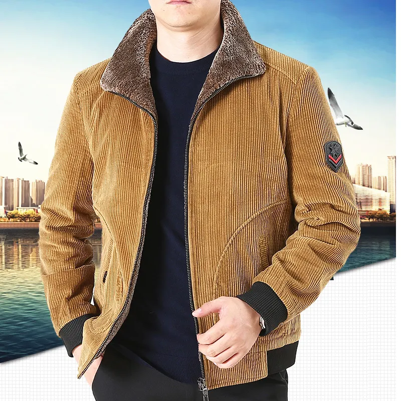 2022 Fashion casual jacket men winter cotton stand collar coat with oversize thick solid corduroy jacket for men