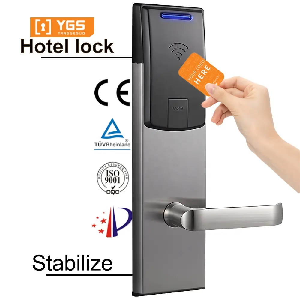 Ygs thông minh RFID thẻ mã hóa điện tử cửa xử lý khóa khách sạn Ổ khóa cửa với phần mềm quản lý hệ thống khách sạn khóa