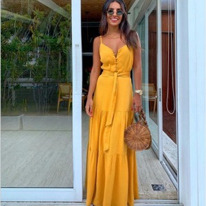Elegante Abito Lungo Estivo da <span class=keywords><strong>Donna</strong></span>, Vestito Casual con Bottoni e Scollo a V Senza Maniche, <span class=keywords><strong>Abbigliamento</strong></span> <span class=keywords><strong>Boho</strong></span> da Spiaggia - Product Image 1