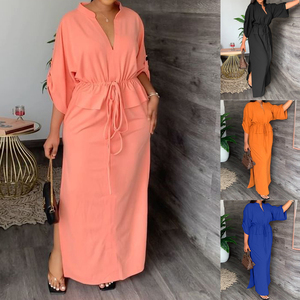 Abito <span class=keywords><strong>Lungo</strong></span> Elegante Primaverile con Coulisse in Vita, Maniche Svasate e Spacco Laterale, Spedizione Rapida, Look Casual da Donna - Product Image 2