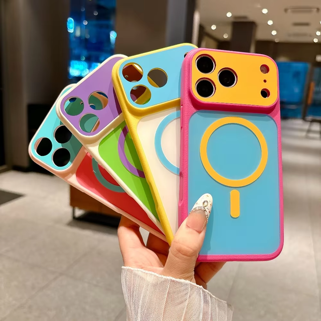 Luxury Candy Contrast Color Magnetic Wireless Charging Case for iPhone 18 17 16 15 14 Plus 13 Pro Max Lens Protection Cover